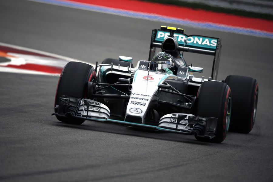 Nico Rosberg at speed in the Mercedes