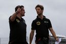 Romain Grosjean takes a look at the track with his engineer