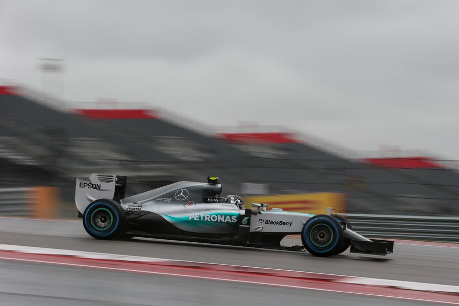 Nico Rosberg on track in wet condition