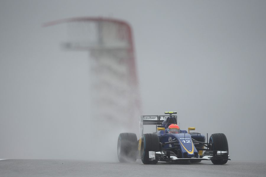 Felipe Nasr on track in wet condition