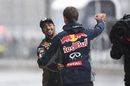Daniel Ricciardo and Daniil Kvyat perform a dance for fans