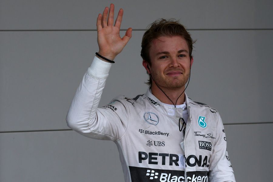 Nico Rosberg celebrates his pole position
