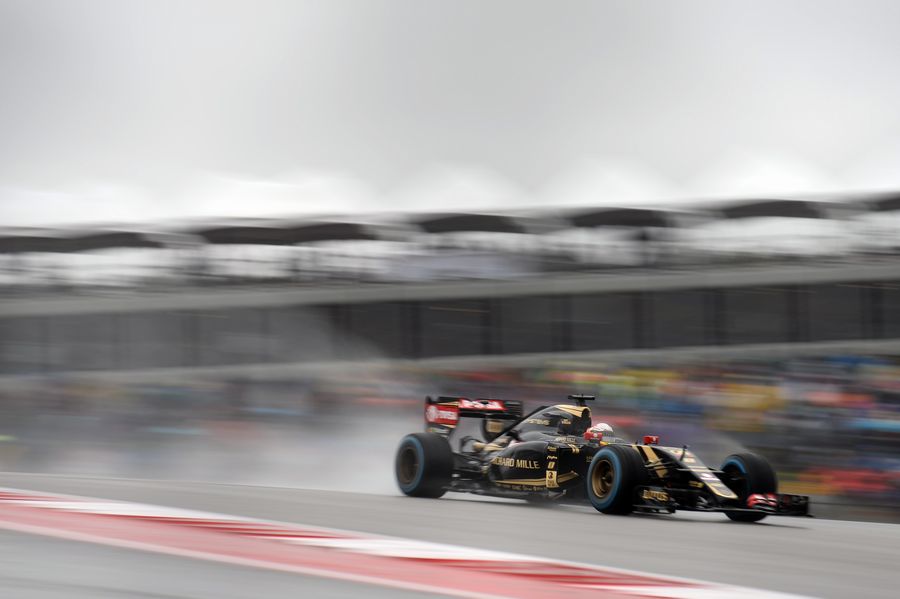 Romain Grosjean on wet track