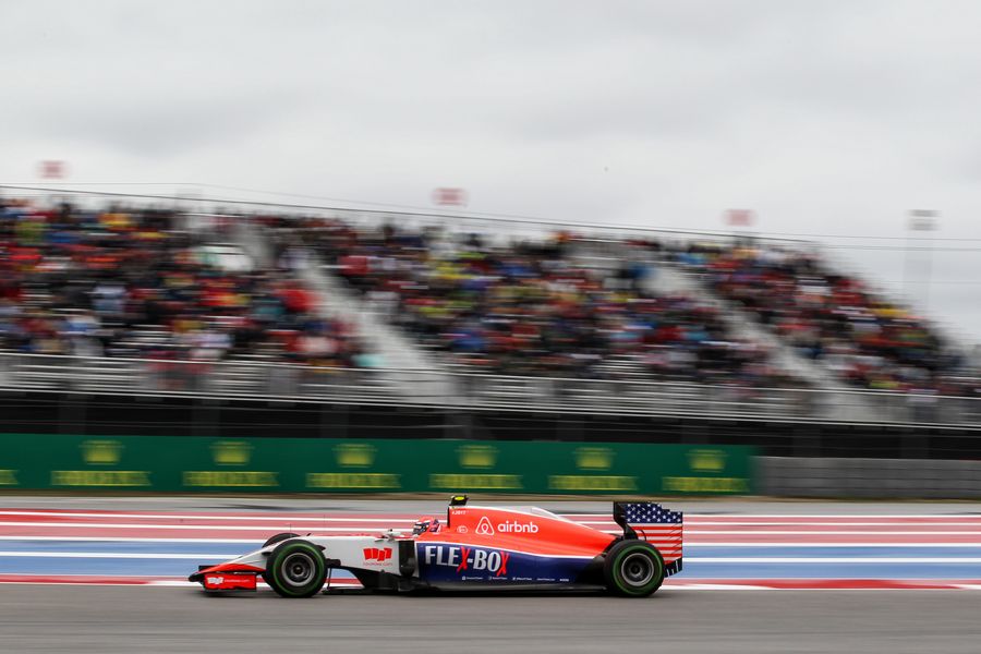 Alexander Rossi speeds past the grandstand at Austin