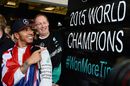 Lewis Hamilton celebrates with Mercedes