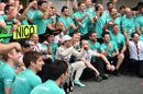 Nico Rosberg and Lewis Hamilton celebrate with Mercedes for the 1-2 in Mexico