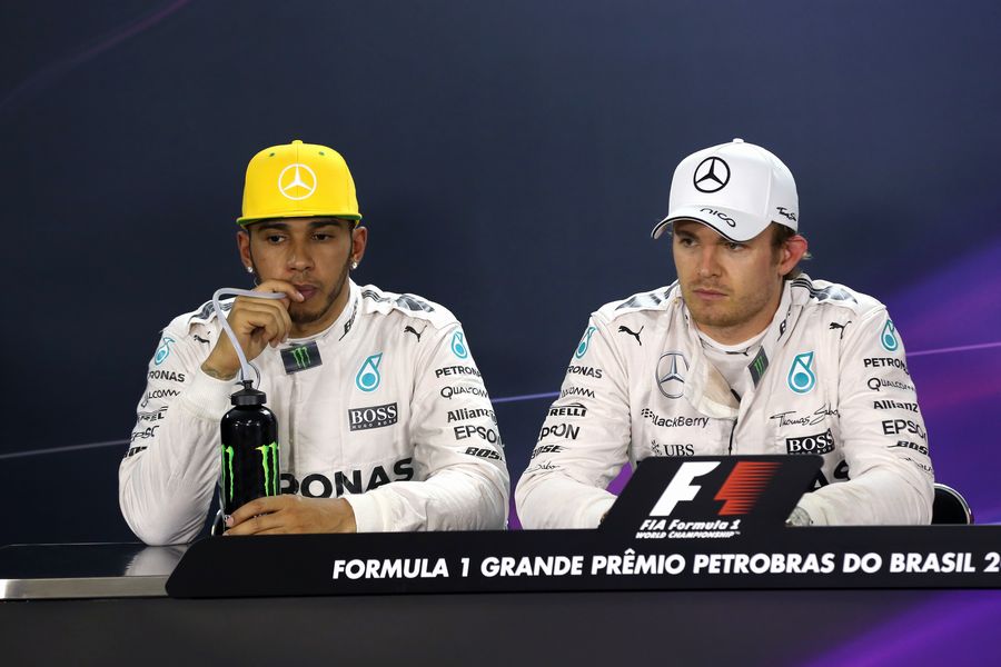Nico Rosberg and Lewis Hamilton in the press conference
