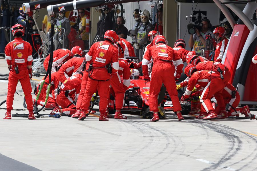 Sebastian Vettel makes the first pit stop