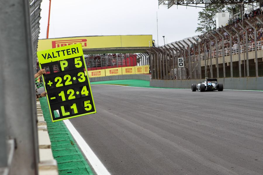 Pit board for Valtteri Bottas during the race