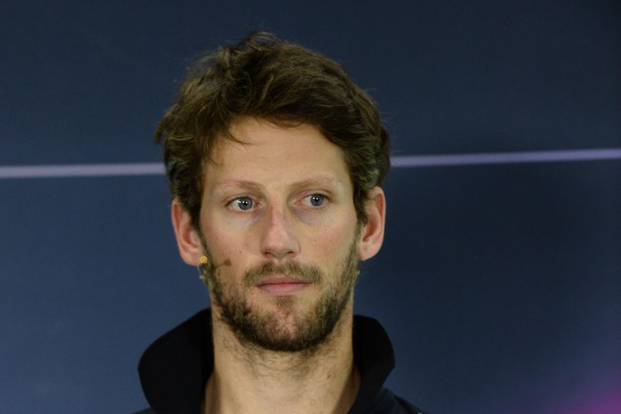 Romain Grosjean looks on the Thursday press conference