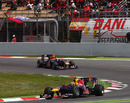 Mark Webber leads Sebastian Vettel at the start of the Spanish Grand Prix