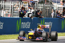 Mark Webber crosses the line to win the Spanish Grand Prix
