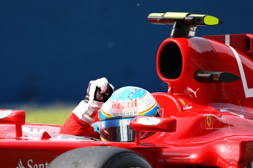 Fernando Alonso celebrates finishing second