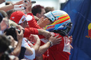 Fernando Alonso celebrates finishing second
