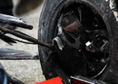Lewis Hamilton's front left tyre after his crash