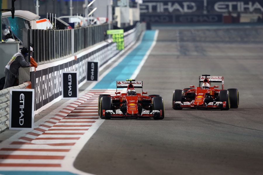 Kimi Raikkonen passes teammate Sebastian Vettel