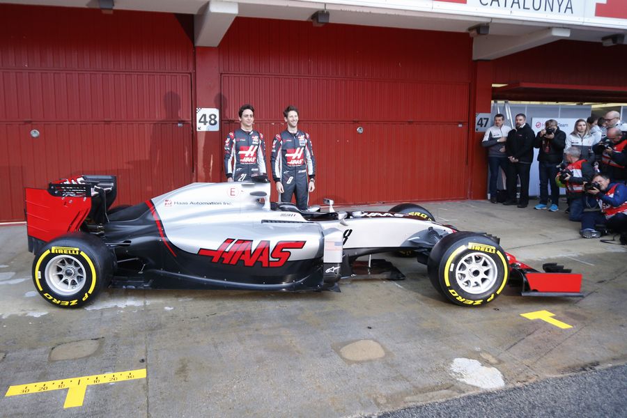 Romain Grosjean and Esteban Gutierrez poses with the VF-16