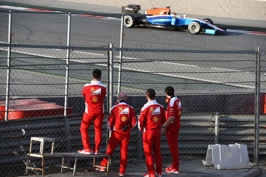 Ferrari engineers watch Pascal Wehrlein who on track in the MRT05