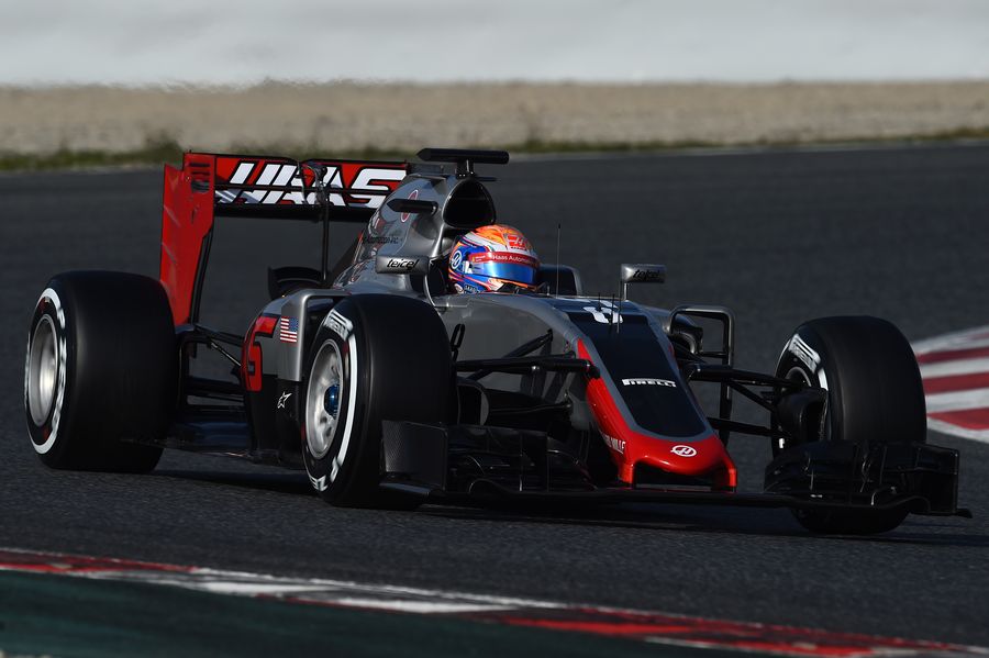 Romain Grosjean on track in the Haas VF-16