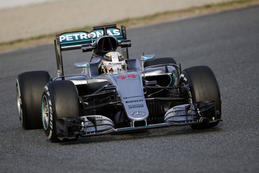 Lewis Hamilton on track in the Mercedes W07