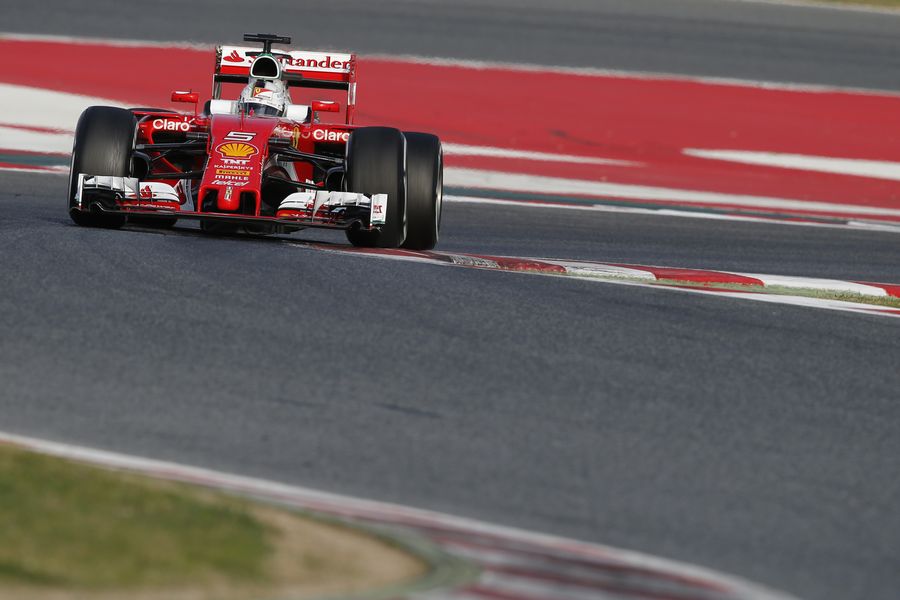 Sebastian Vettel at speed in the Ferrari SF16-H