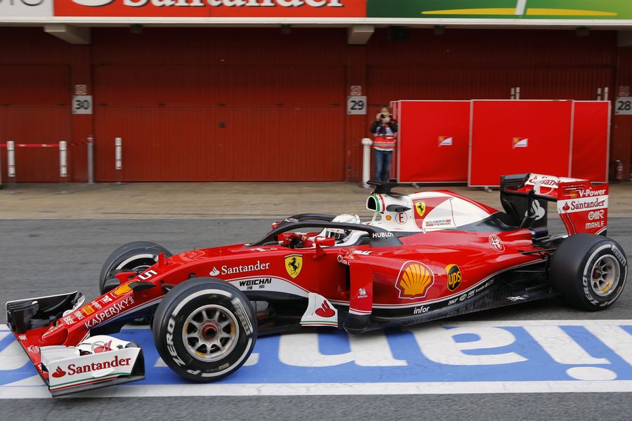 Sebastian Vettel in the Ferrari SF16-H with cockpit halo