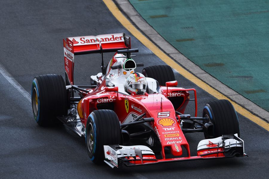 Sebastian Vettel on track with wet tyres