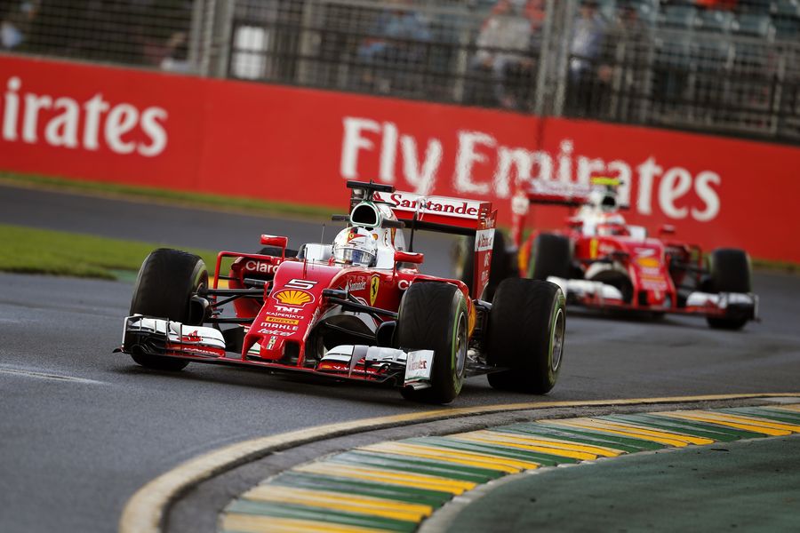 Sebastian Vettel leads his teammate