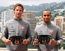Jenson Button and Lewis Hamilton show off their Steinmetz diamond encrusted steering wheels