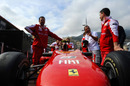 A Ferrari in the Monaco pitlane on Wednesday