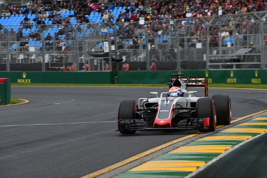 Romain Grosjean on track in the Haas