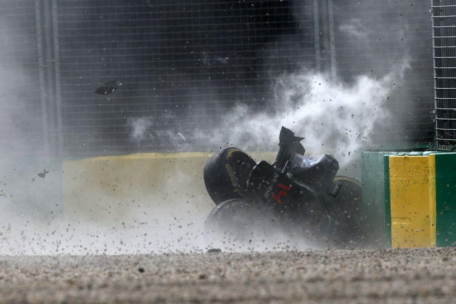 Fernando Alonso crashes out of the race after collision with Esteban Gutierrez