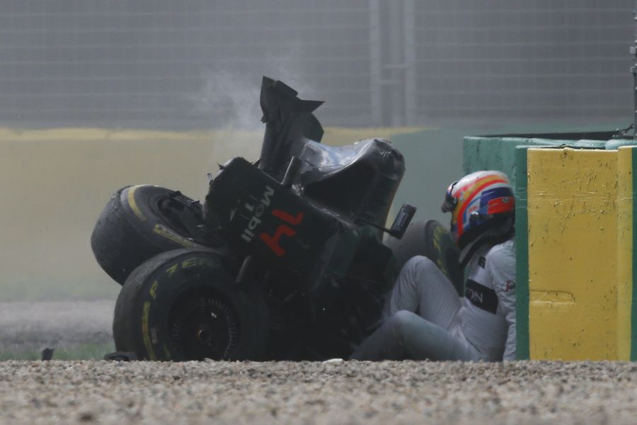 Fernando Alonso after his crash
