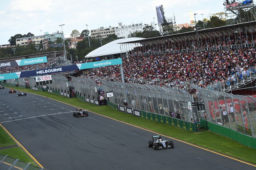 Lewis Hamilton pushes hard at the straight