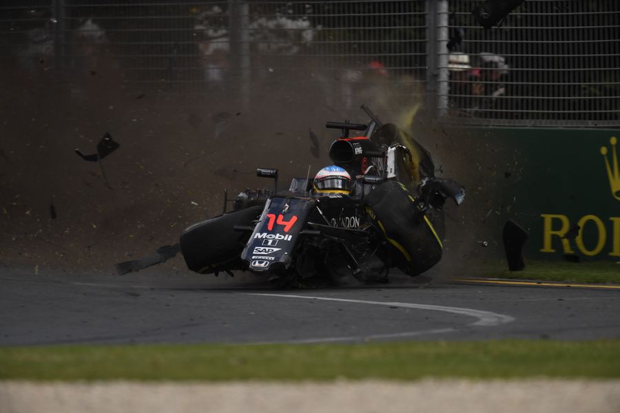 Fernando Alonso crashes out of the race