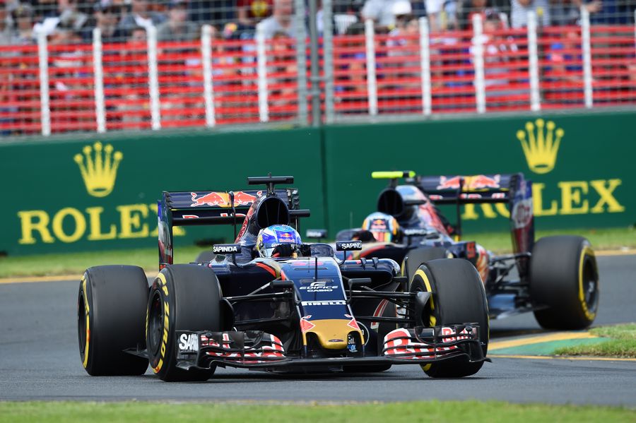 Max Verstappen leads his teammate Carlos Sainz