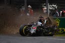 Fernando Alonso hits the wall after collision with Esteban Gutierrez