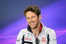 Romain Grosjean answers a question from media in the press conference