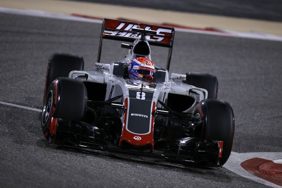 Romain Grosjean guides the Haas through a corner
