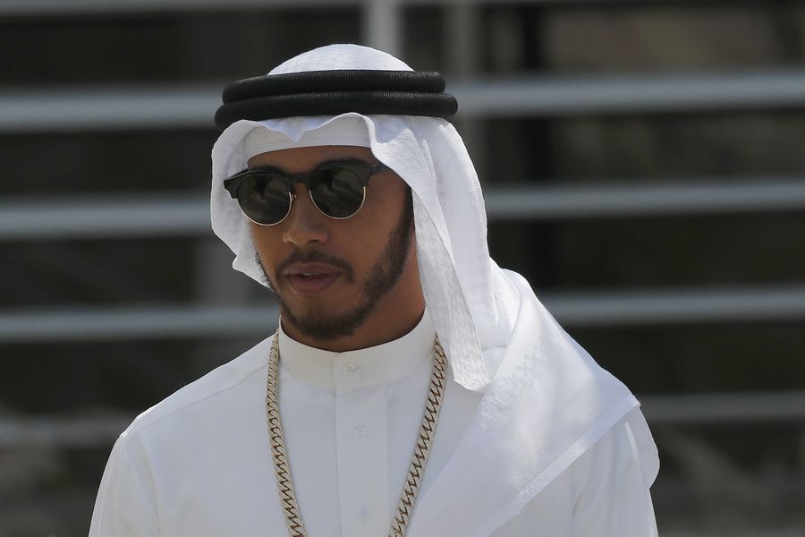 Lewis Hamilton in traditional dress on Sunday