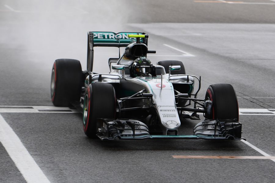 Nico Rosberg crosses the line at the end of Q3