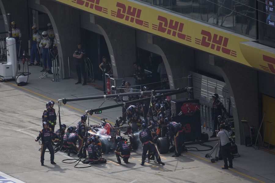 Max Verstappen makes a pit stop