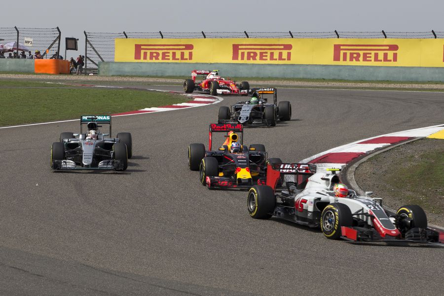 Esteban Gutierrez leads Daniel Ricciardo and Lewis Hamilton