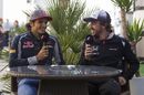 Carlos Sainz and Fernando Alonso answers some questions at the paddock