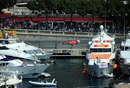 Felipe Massa roars past the yachts in the harbour 