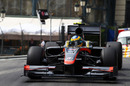 Bruno Senna gets back on the power heading down to Mirabeau