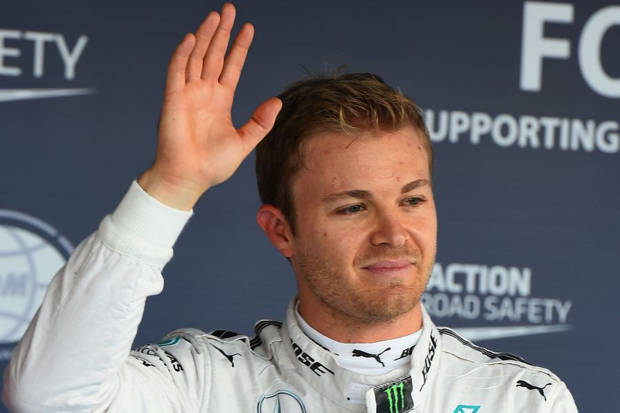 Nico Rosberg celebrates in parc ferme for taking the pole position