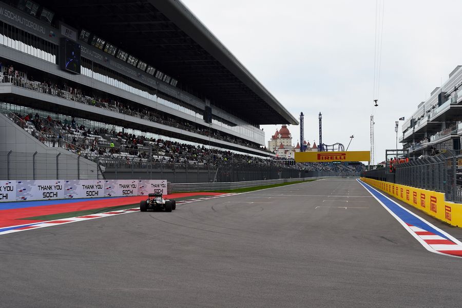 Sergio Perez accelerates up in the straight