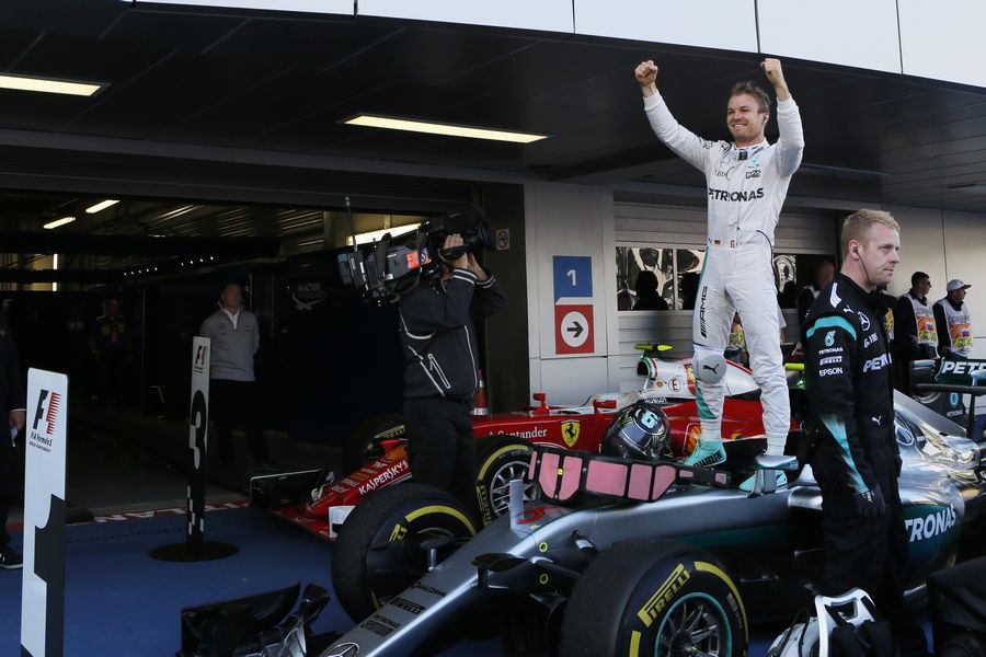 Nico Rosberg celebrates in parc ferme