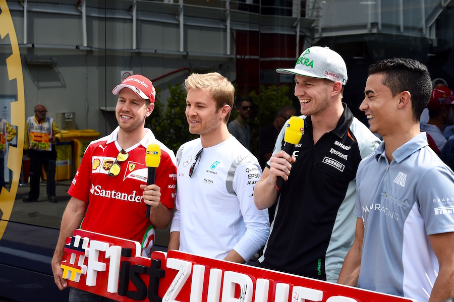 The German drivers talk with media